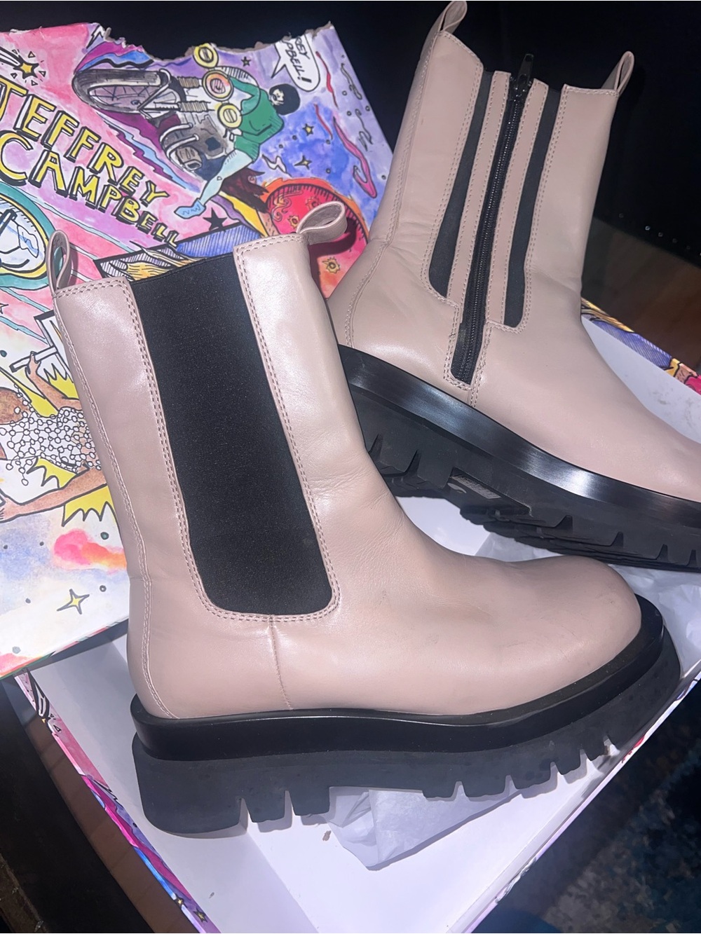 Jeffrey Campbell Blush Beige Leather Platform Chelsea Boots
